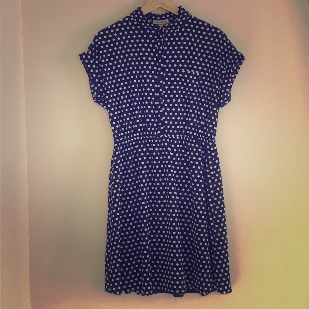 ADORABLE NAVY & WHITE POLKA DOTS DRESS